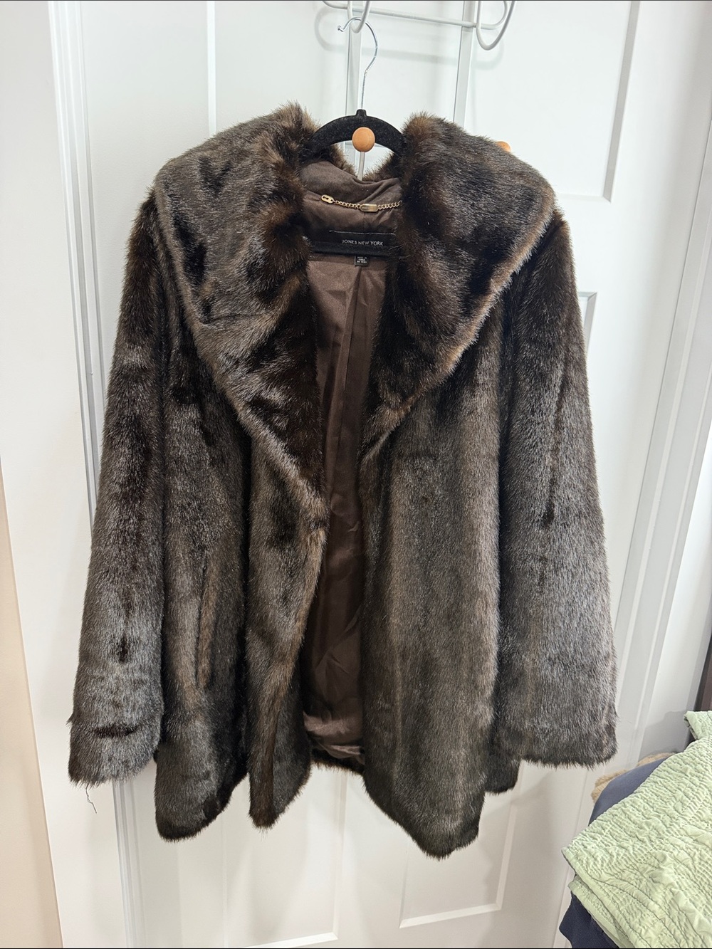 Jones New York Dark Brown Faux Fur Coat
